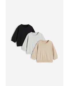 3-pack Cotton Sweatshirts Light Grey Marl/black