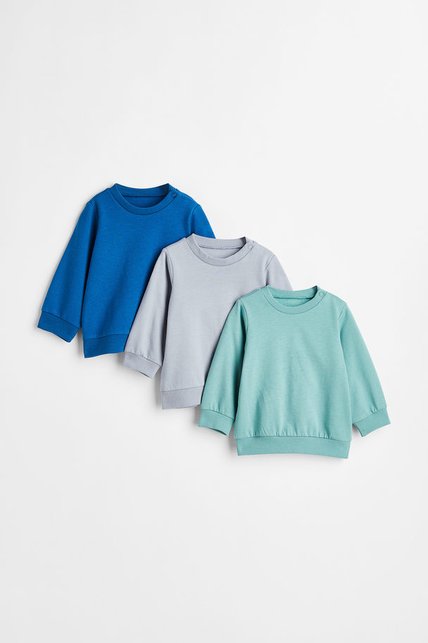 H&M 3-pack Cotton Sweatshirts Turquoise/blue/grey