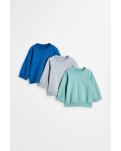 3-pack Cotton Sweatshirts Turquoise/blue/grey