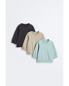 3-pack Sweatshirt I Bomull Mintgrønn/lys Beige