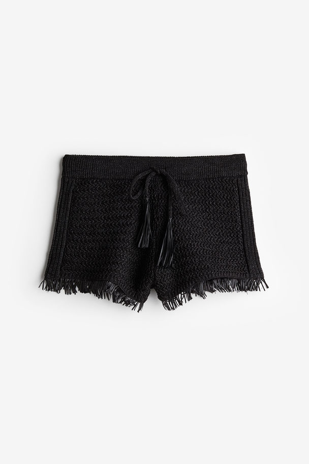 H&M Minishorts Med Raffia-look Svart