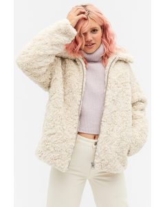 White Zip-up Faux Fur Oversize Jacket White Dusty Light