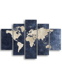 HOMEMANIA Welt Bild - 5 Stücke - Karte - für Wohnzimmer, Zimmer - Mehrfarbig aus MDF, 95 x 0,3 x 60 cm,
