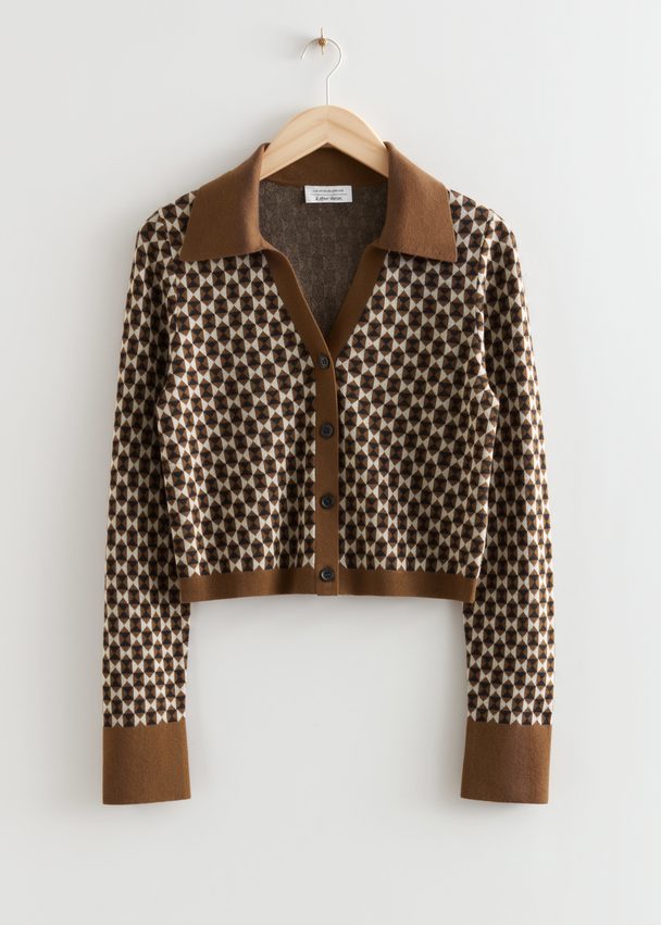 & Other Stories Collared Jacquard Knit Cardigan Brown