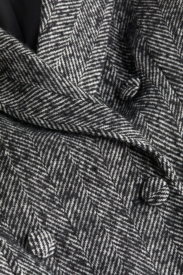 H&M Double-breasted Blazer Black/herringbone-patterned