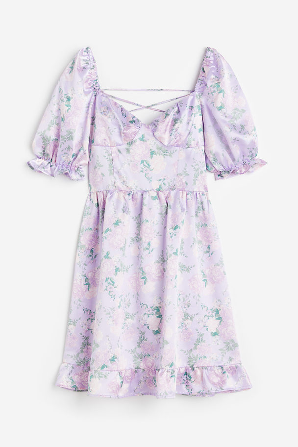 H&M Open-backed Satin Dress Lavender/floral