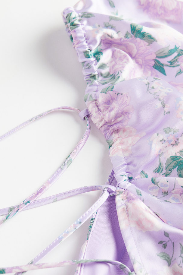 H&M Kjole I Sateng Med Åpen Rygg Lavendel/blomstret