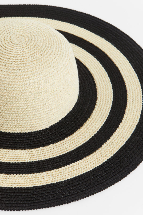 H&M Wide Brim Straw Hat Beige/striped