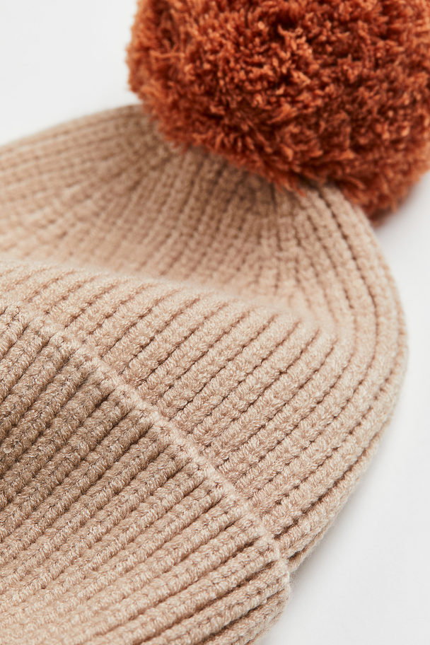 H&M Rib-knit Pompom Hat Beige