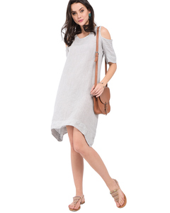 Mid-lenght Faded Dress With Round Collar And Opened Shoulders