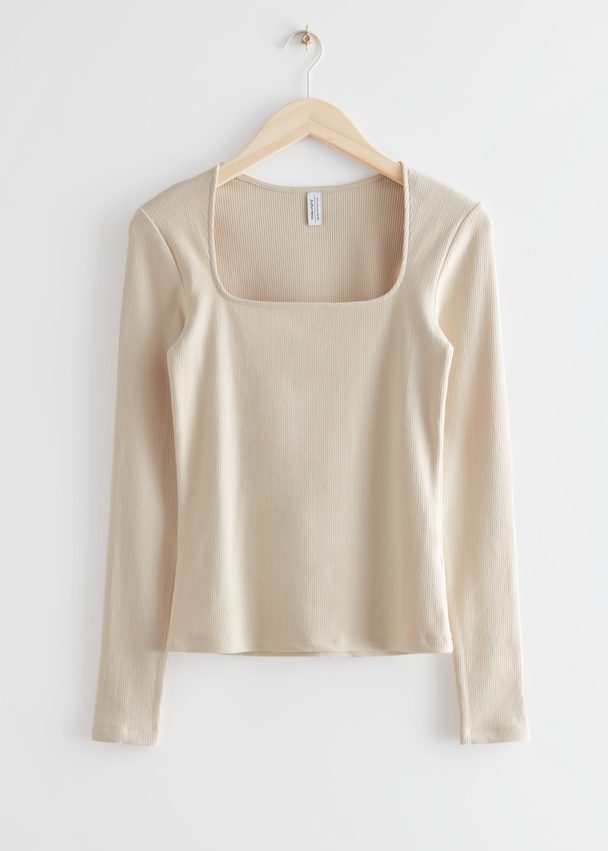 & Other Stories Fitted Square Neck Top Beige