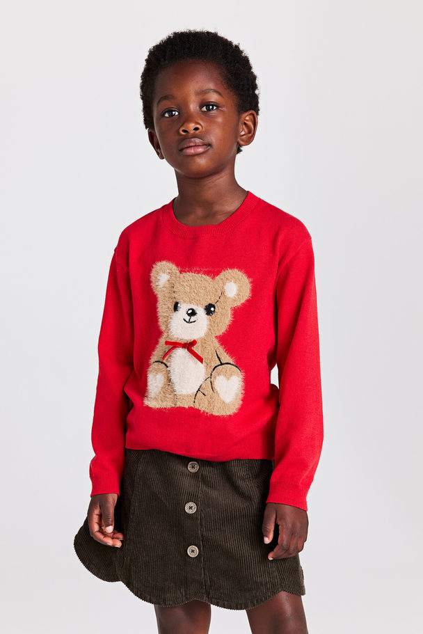 H&M Shirt mit Wendepailletten Knallrot/Teddybär