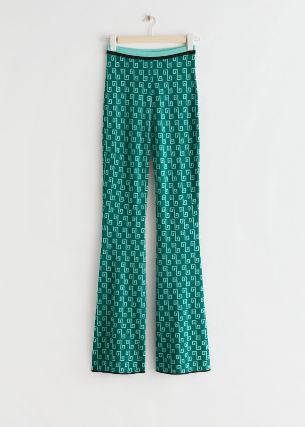 & Other Stories Flared Jacquard Trousers Green