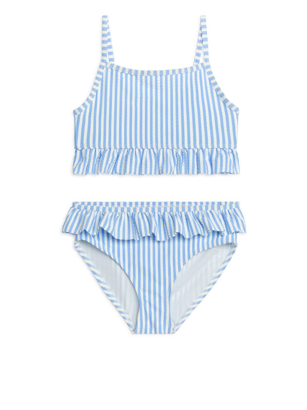 ARKET Seersucker Frill Bikini Light Blue/white