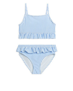 Seersucker-Bikini mit Rüschen Hellblau/Weiß