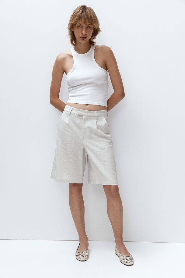 H&M Elegante Shorts aus Leinenmix Hellgrau