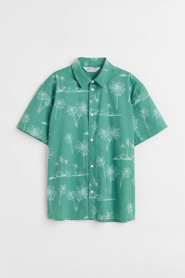 H&M Patterned Cotton Shirt Green/palm Trees
