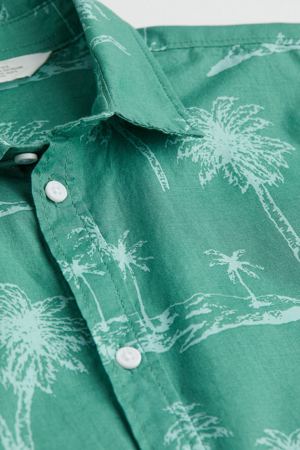 H&M Katoenen Overhemd Met Dessin Groen/palmbomen