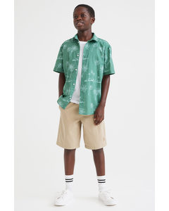 Patterned Cotton Shirt Green/palm Trees
