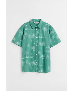 Katoenen Overhemd Met Dessin Groen/palmbomen