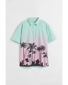 Patterned Cotton Shirt Light Turquoise/palm Trees