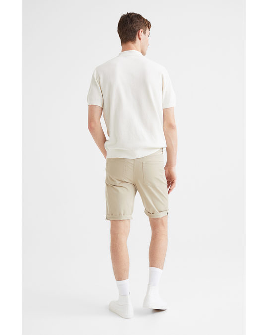 H&M Slim Fit Cotton Twill Shorts Beige