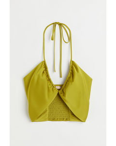 Cropped Satin Halterneck Top Yellow-green