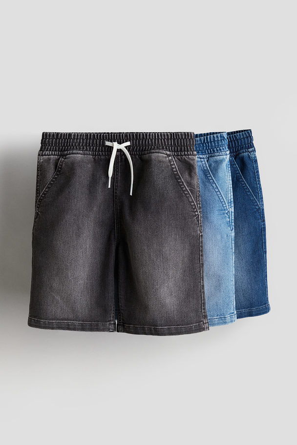 H&M 3er-Pack Pull-on-Jeansshorts Denimblau/Schwarz