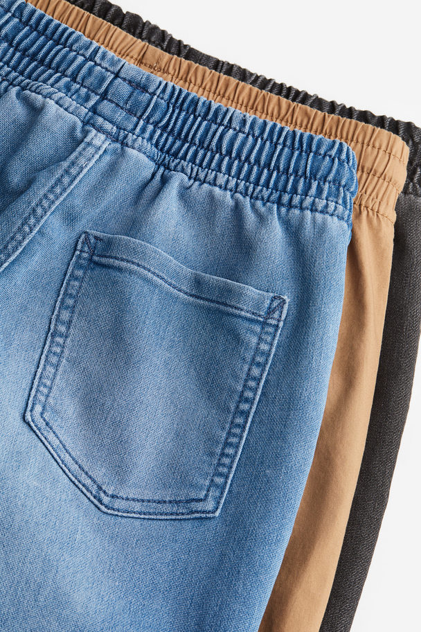 H&M Set Van 3 Denim Pull-on Shorts Zwart/donkerbeige
