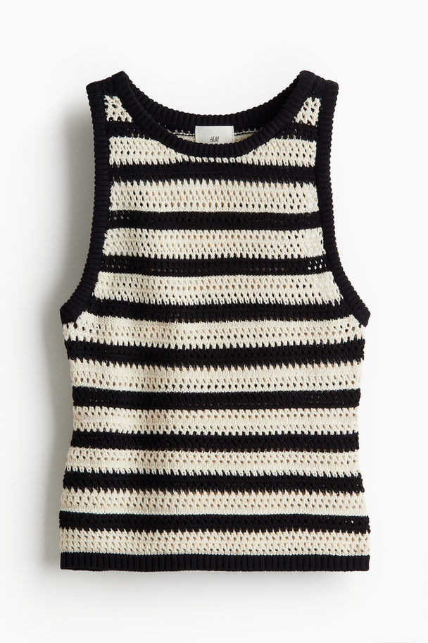 H&M Pointellestrikket Tanktop Sort/stribet