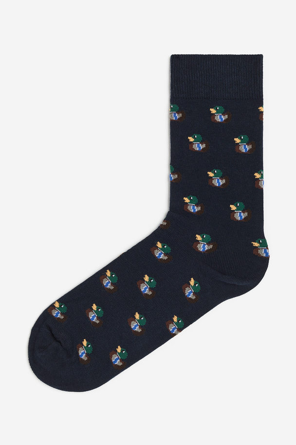 H&M Patterned Socks Navy Blue/ducks