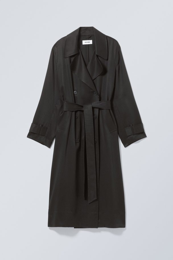 Weekday Evelyn Relaxed Lyocell Trench Coat  Black