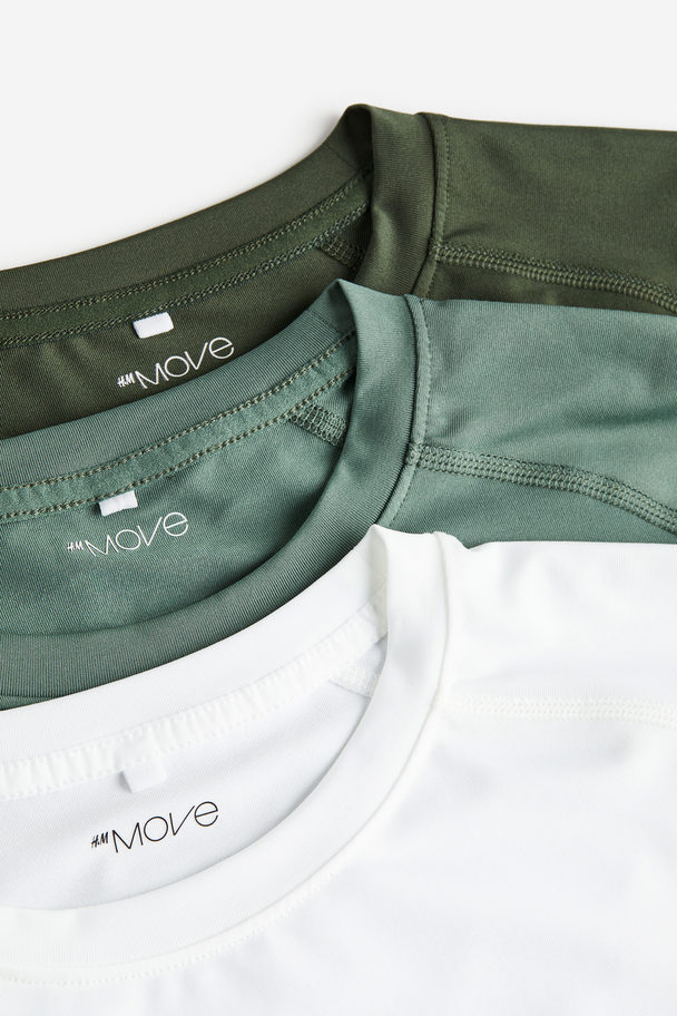 H&M 3er-Pack DryMove™-Sportshirts Salbeigrün/Dunkelgrün/Weiß