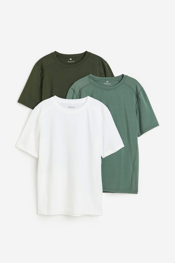 H&M 3er-Pack DryMove™-Sportshirts Salbeigrün/Dunkelgrün/Weiß