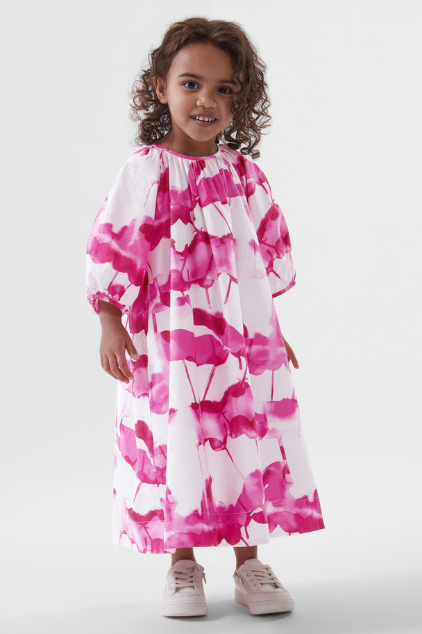 COS Printed Puff-sleeve Dress Fuchsia Pink