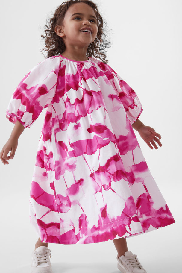 COS Printed Puff-sleeve Dress Fuchsia Pink