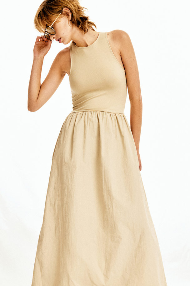 H&M Flared-skirt Dress Beige