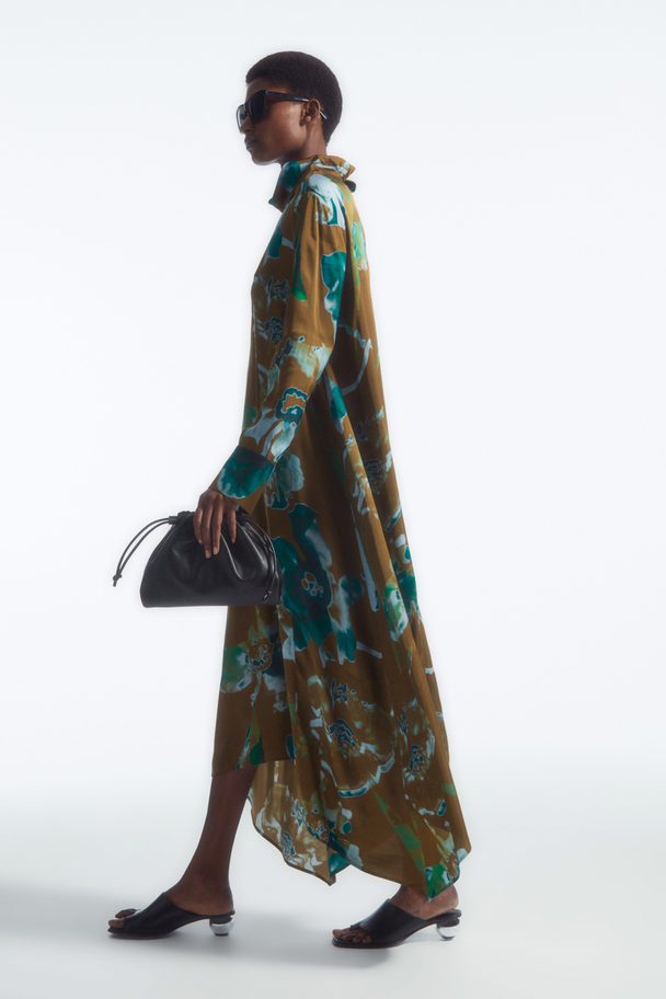 COS Asymmetric Printed Midi Dress Brown / Floral