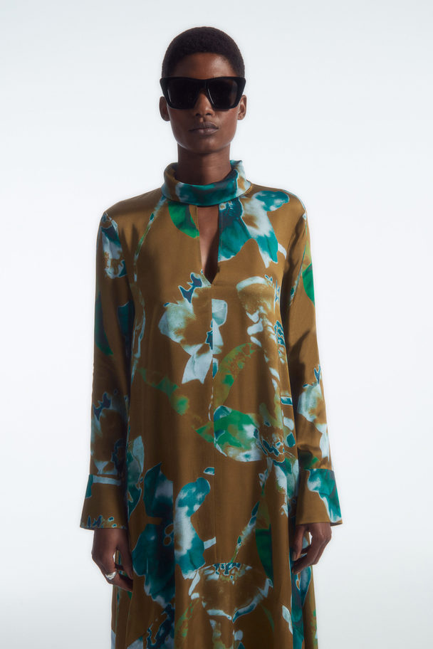 COS Asymmetric Printed Midi Dress Brown / Floral