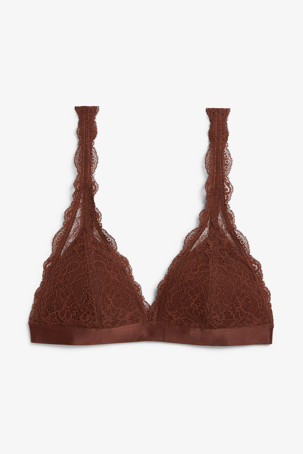 Monki Brown Padded Triangle Lace Bra Cacao