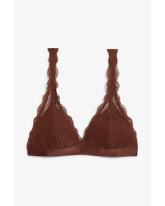 Brown Padded Triangle Lace Bra Cacao
