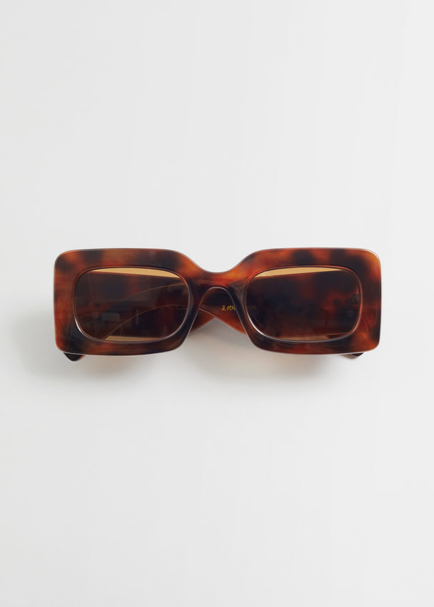 & Other Stories Rectangular Thick Frame Sunglasses  Dark Tortoise