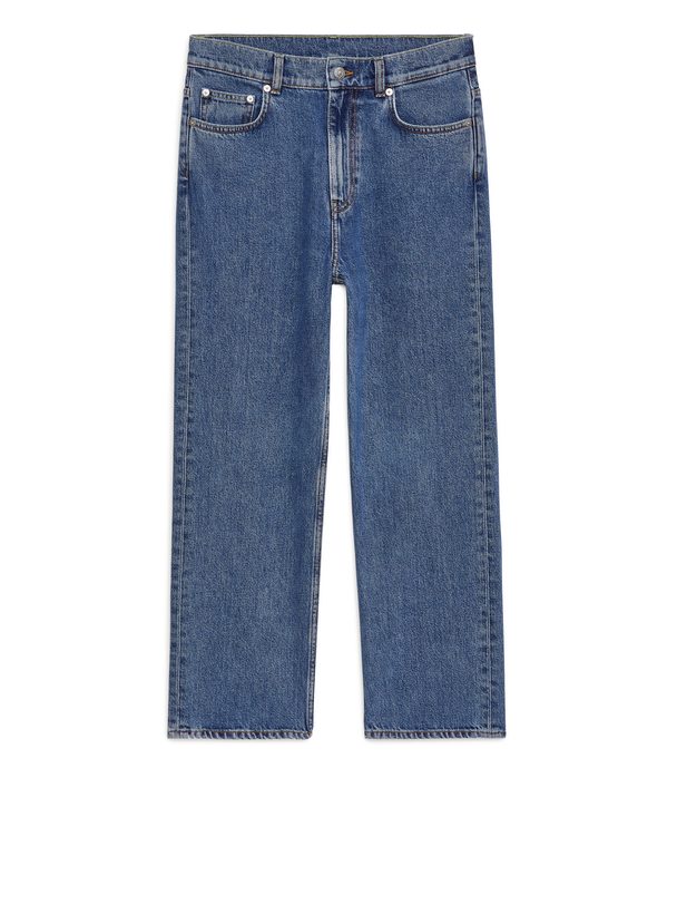 Arket Straight Cropped Non-stretch Jeans Mid Blue