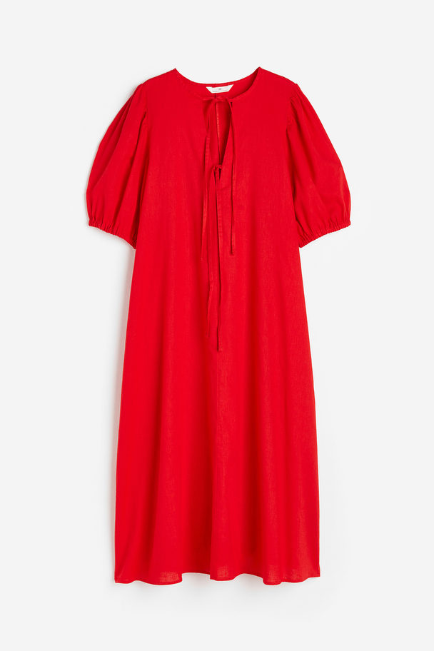 H&M Kleid aus einer Leinenmischung mit Bindebändern Rot