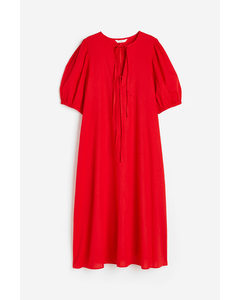 Kleid aus einer Leinenmischung mit Bindebändern Rot