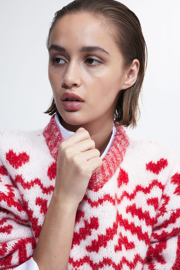 H&M Jacquard-knit Jumper Red/amore Mio
