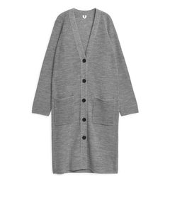 Long Wool Cotton Cardigan Grey Melange
