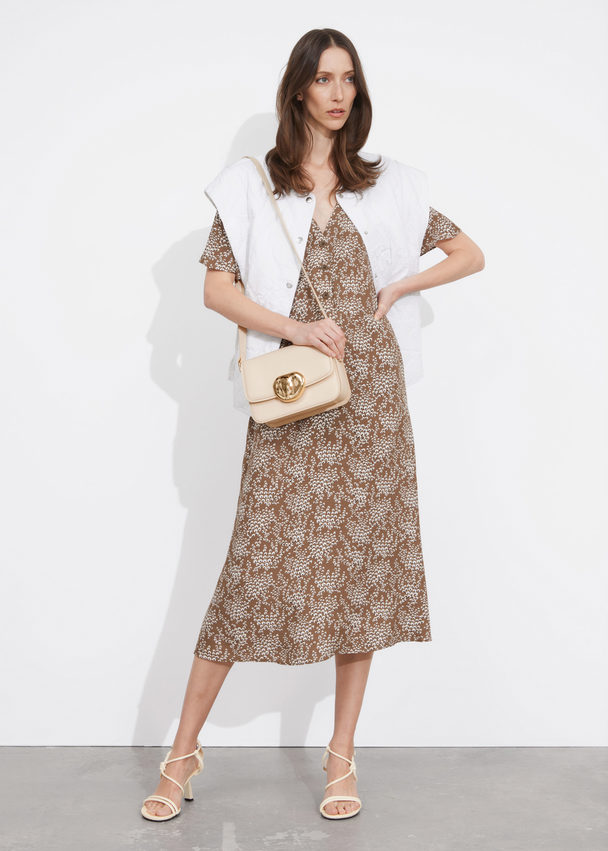& Other Stories Flutter-sleeve Midi Dress Beige Print