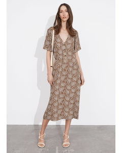Midi-jurk Met Vlindermouwen Beige Print