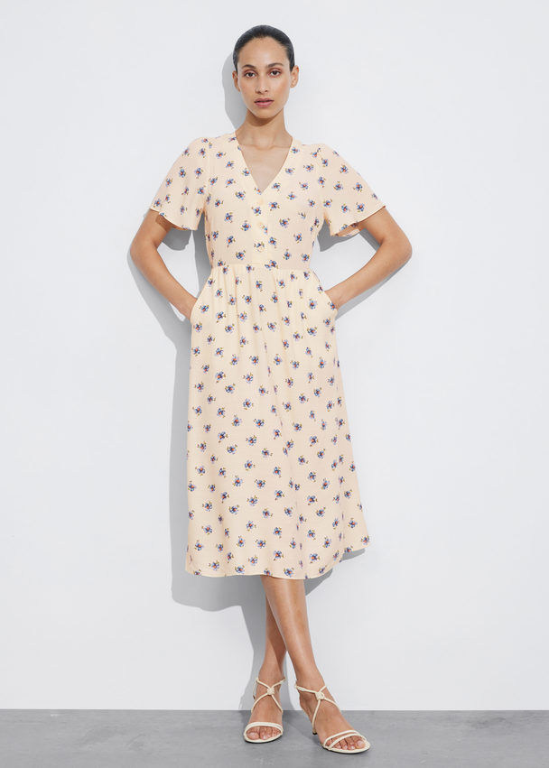 & Other Stories Flutter-sleeve Midi Dress Dusty Yellow